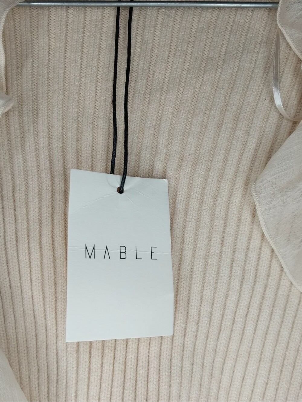 MABLE Cream Ribbed Ruffle-Trim Fairycore Soft Girl Dollette Cardigan NWT - Picture 3 of 9